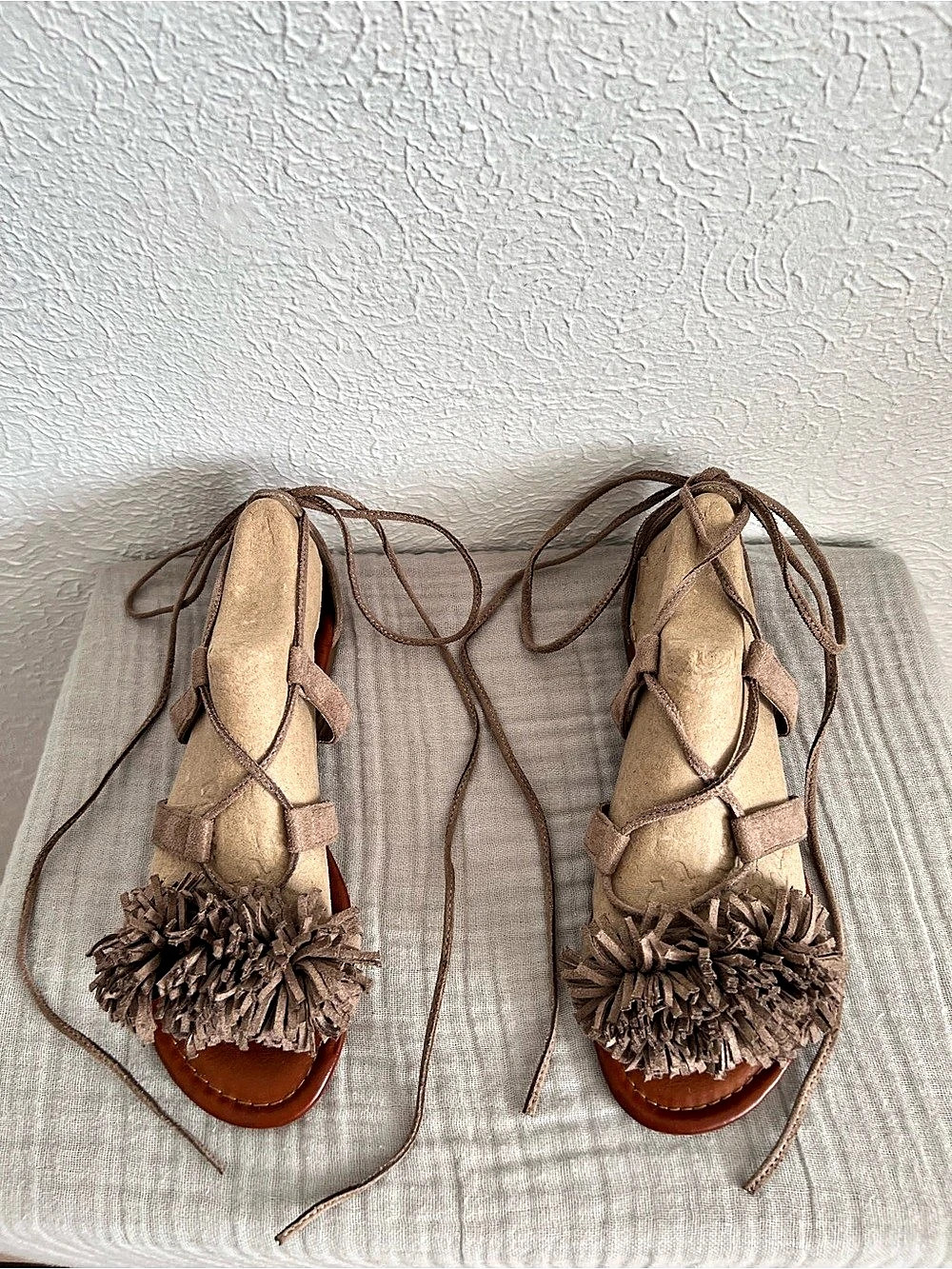 Arizona Jean Co. Women's Brown & Beige Fringe Lace-Up Sandals